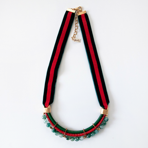 Green and RED Velvet Necklace