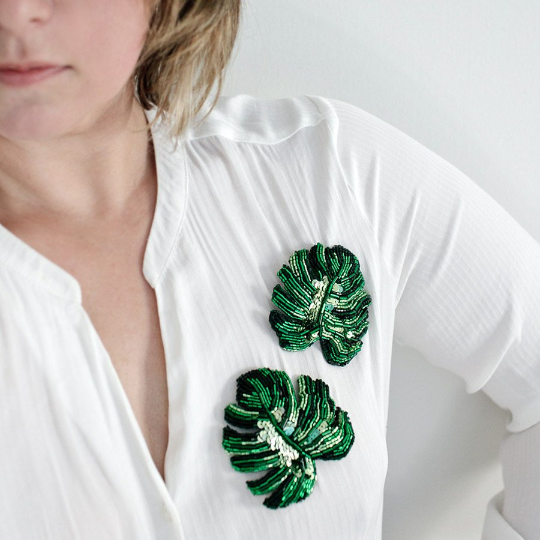 Monstera Embroidered Brooch